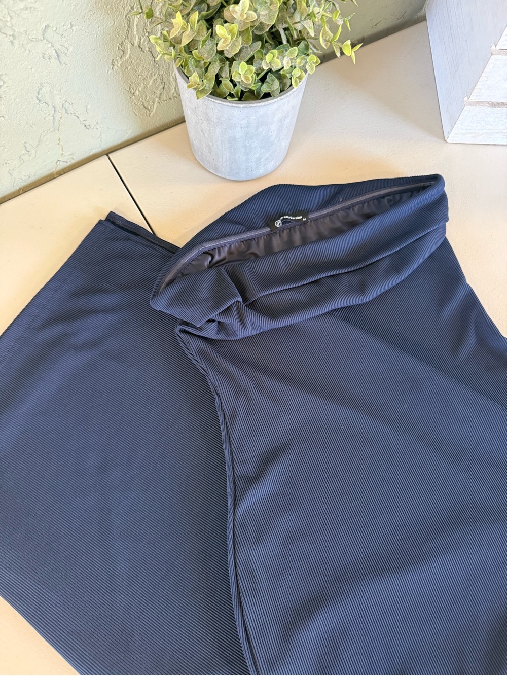 Ribbed Maxi Skirt in Navy with Fold-Over Waistband